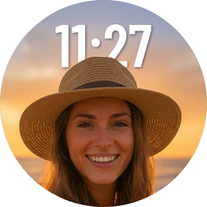 Woman with sun hat at sunset watch face