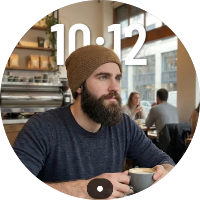 Man in coffee shop watch face
